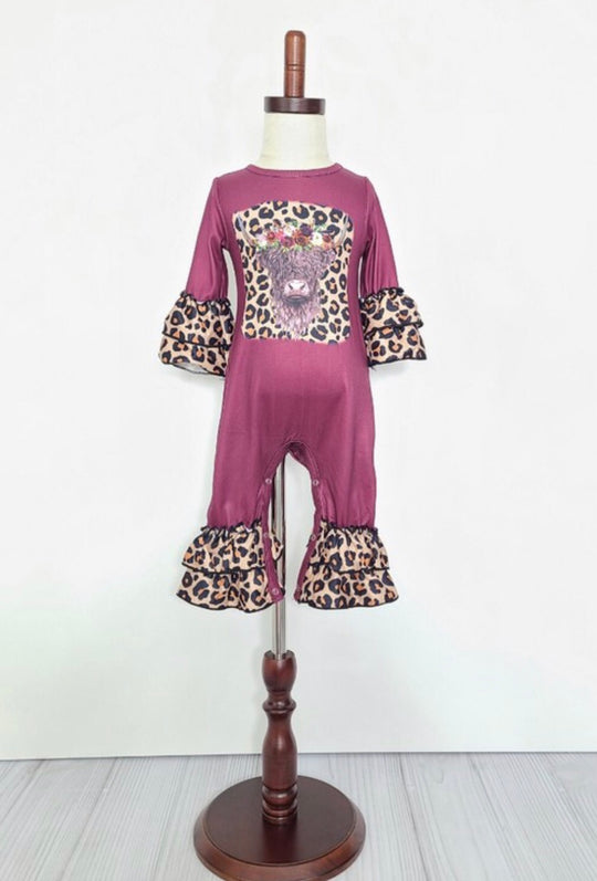 Clover cottage burgundy highland romper