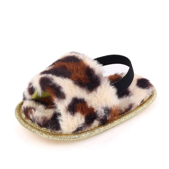 Leopard and gold fur slides 0-6 M