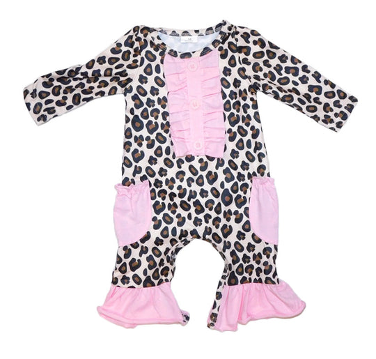 Newborn leopard and pink romper