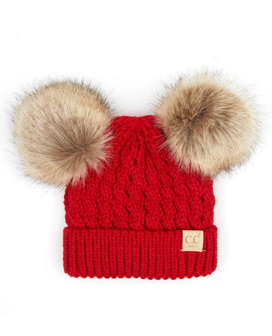 CC kids double pom hat- Red