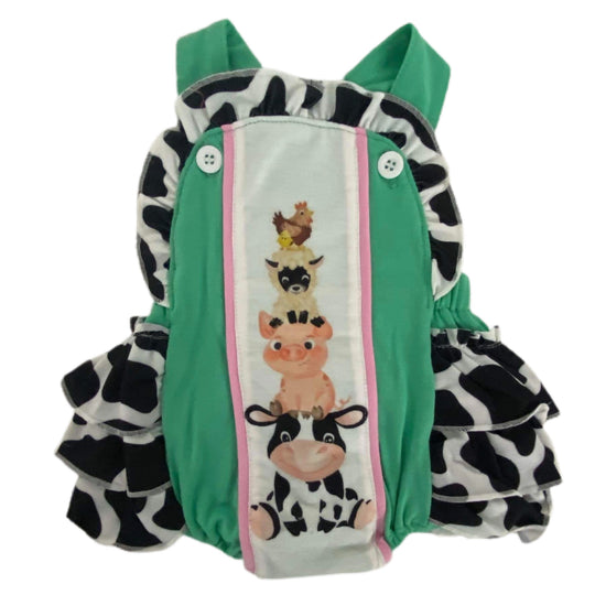 Green farm animals romper