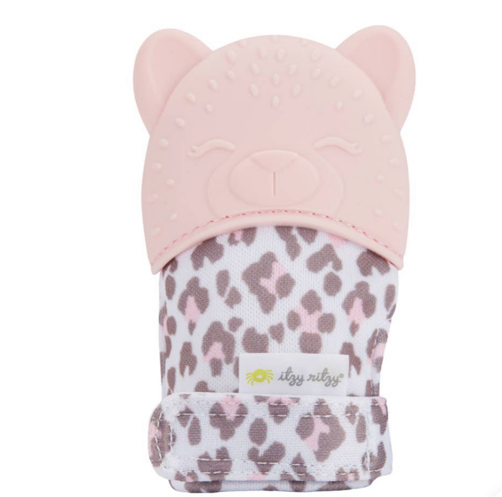Teething Mitt, Light Pink and leopard