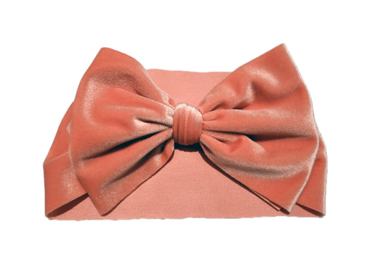 Peach Pink Velvet Headband Bow