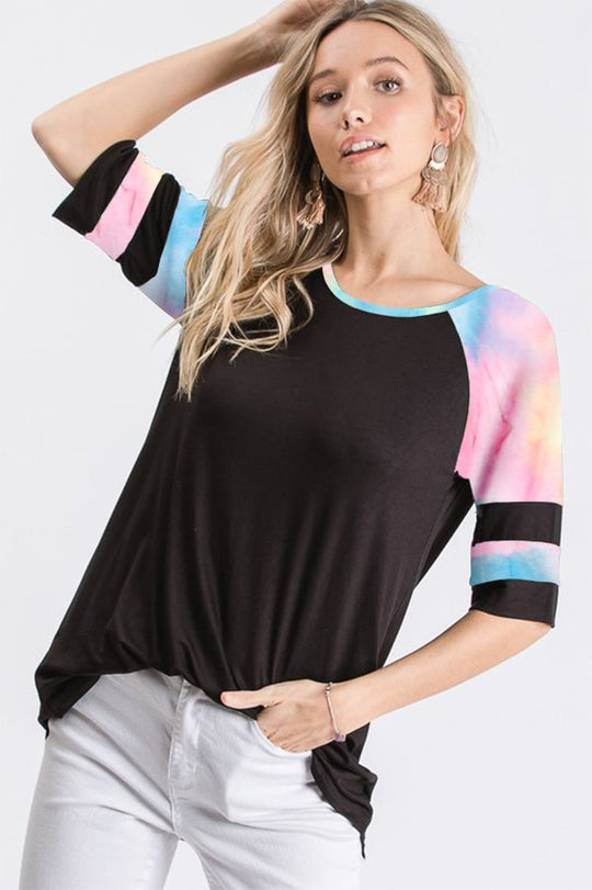 HEIMISH USA Womens Black and Rainbow Top